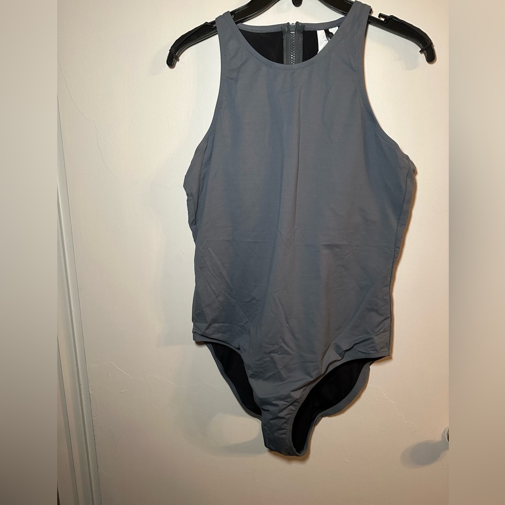 NWT J. Crew gray one piece sport swim suit size 14